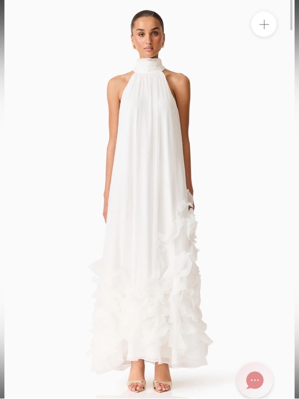 elliatt evelin white halter neck 3d floral applique maxi gown dress size medium